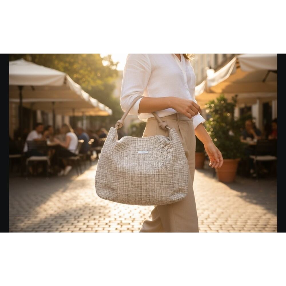 Teresa Cambi Firenze Beige Cream Slouchy Artisan Hobo Bag w Leather Italian NWT